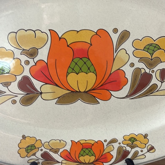 Vintage MCM Sanko Ware Country Flowers platter - Picture 3 of 8